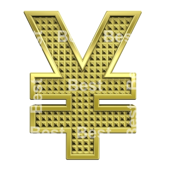 Yen sign from knurled gold alphabet set