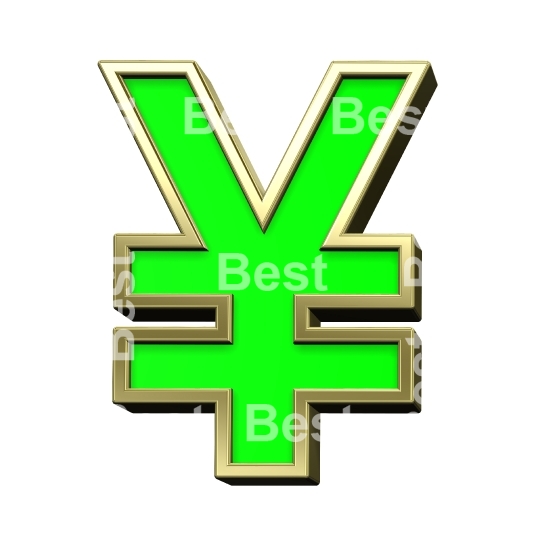 Yen sign from light green with gold frame alphabet set,