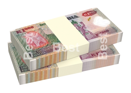 Zambian kwacha bills isolated on white background