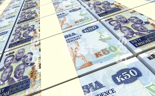 Zambian kwacha bills stacks background